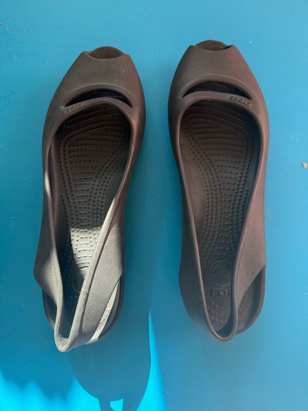 CROCS Women's Black Slip-On Peep-Toe Flats